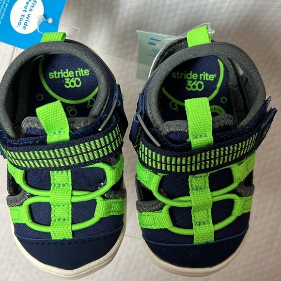 Stride Rite Unisex Blake Sneaker Sandal Navy‎ / Lime Green size 3M - Picture 9 of 10